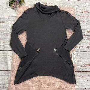 NWT Lulu-B Gray Asymmetrical Turtleneck Knit Pullover Sweater